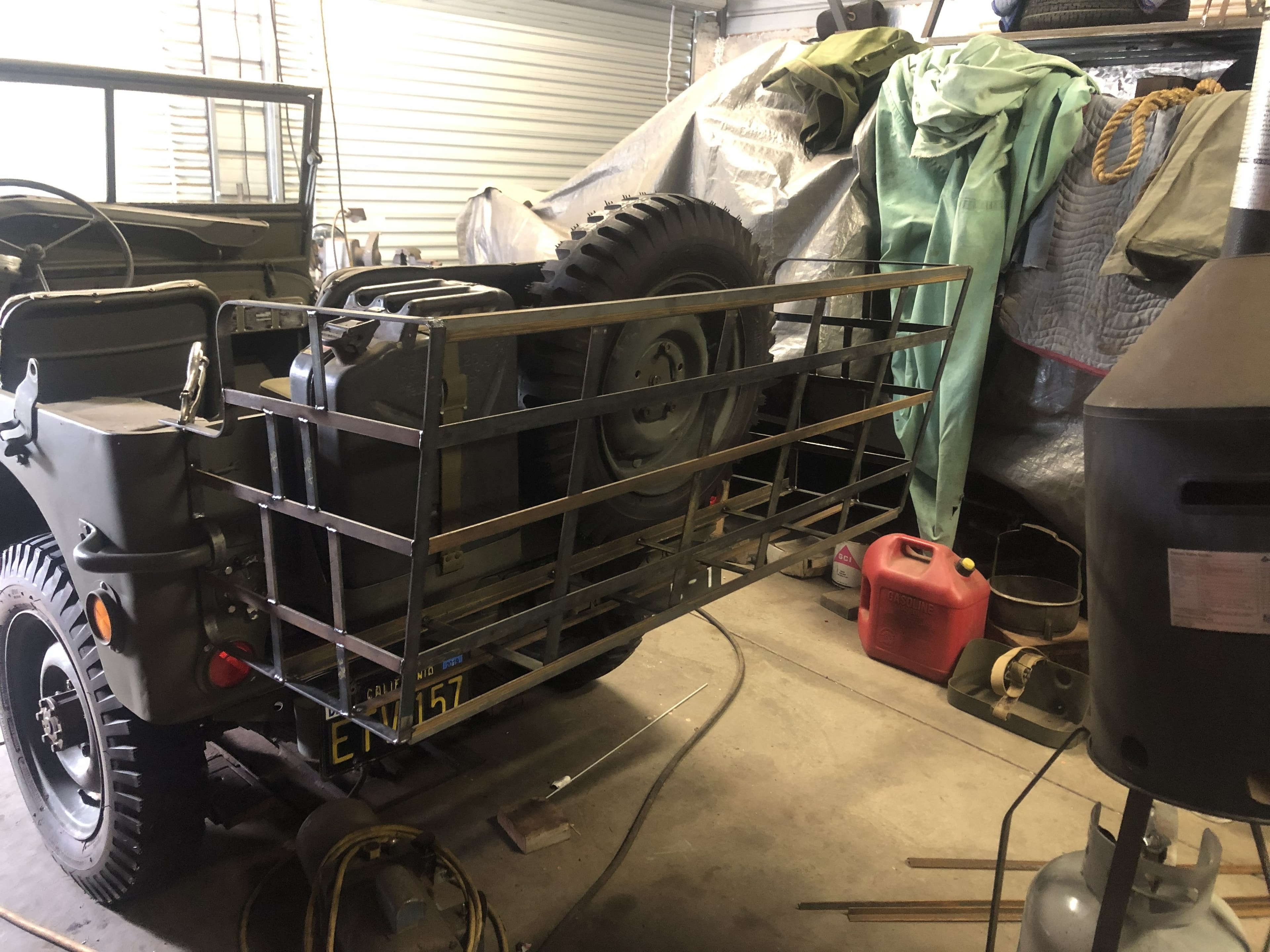 Completed bustle rack installed on military vehicle outdoors
