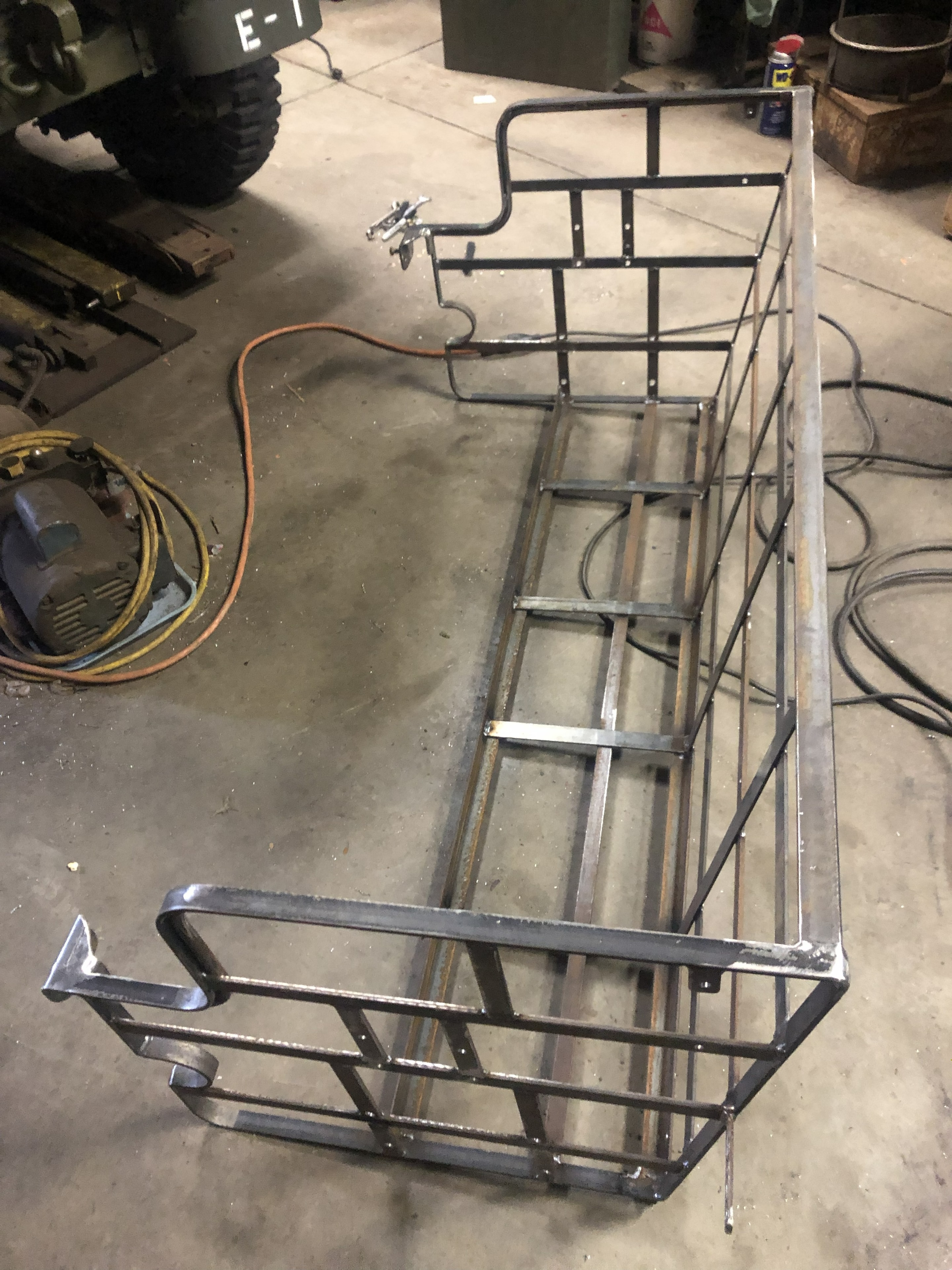 Bustle rack structure in progress on workshop floor